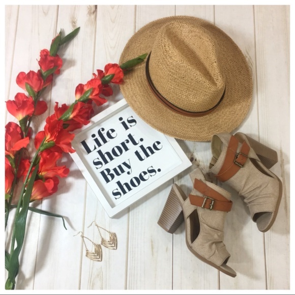 Khaki Buckle Peep Toe Bootie - Picture 2 of 4